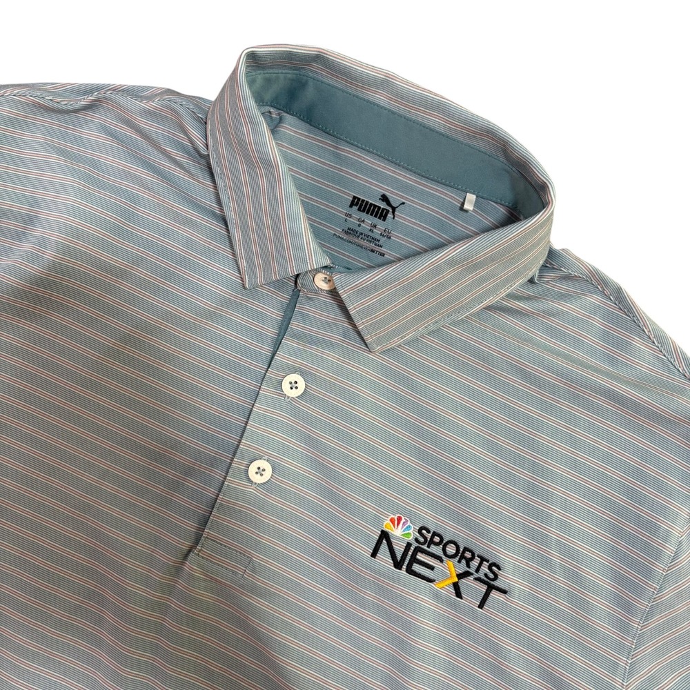 Puma Mens Golf Polo Shirt Blue Striped NBC Sports Next Info Tech Large 621787-07